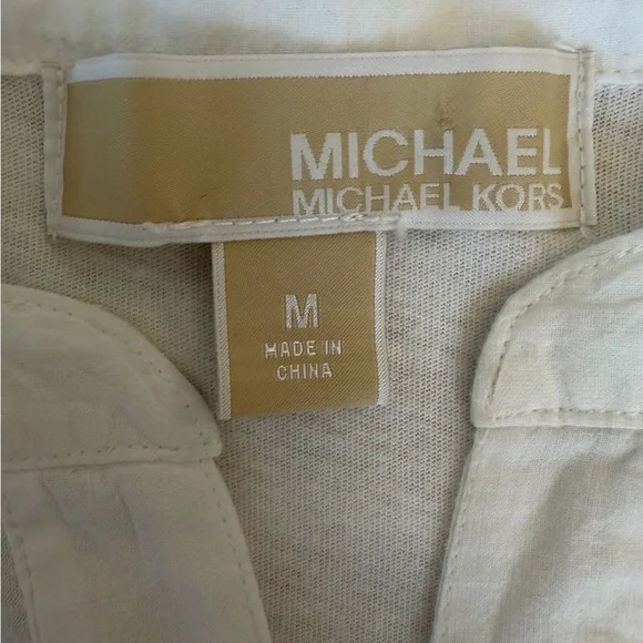 Michael Kors White Cotton Utility Shirt with Gold MK Hardware & Drawstring Waist - Picture 15 of 16